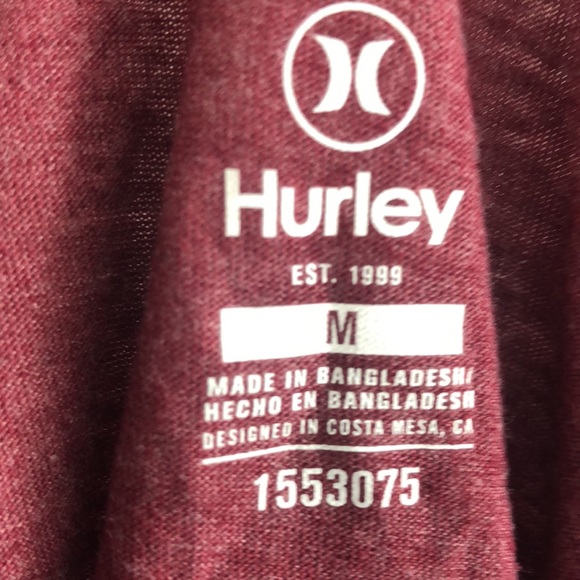 Hurley 3/4 Sleeve Baseball Shirt long Sleeve Tee in Burgundy and Gray - Picture 3 of 5